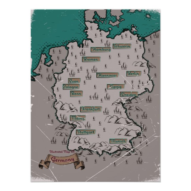 Germany Vintage Illustrated map Poster (Front)