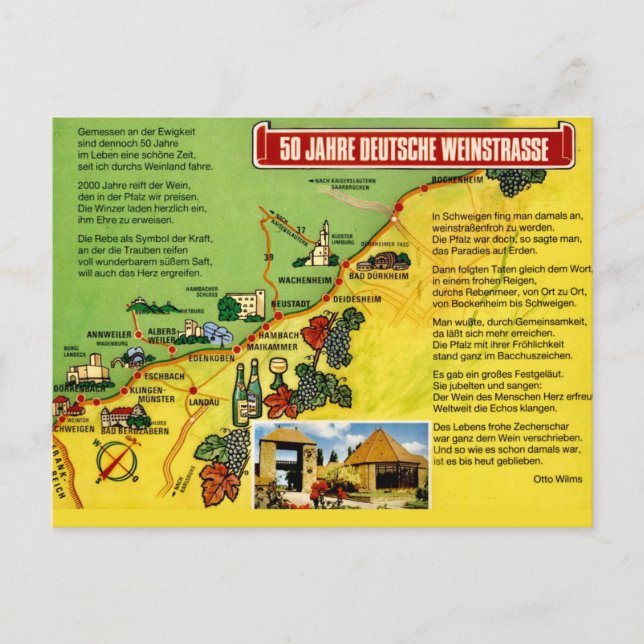 Germany's Wine Trail Map  Postcard (Front)