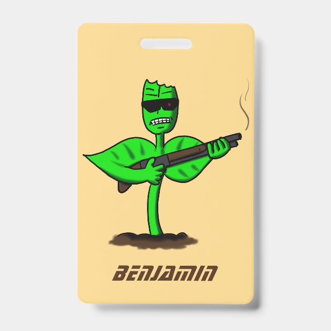 Germinator cyborg plant funny cartoon ID badge (Front)