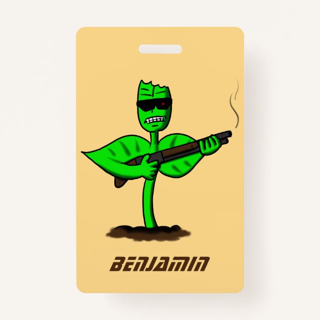 Germinator cyborg plant funny cartoon ID badge (Front)
