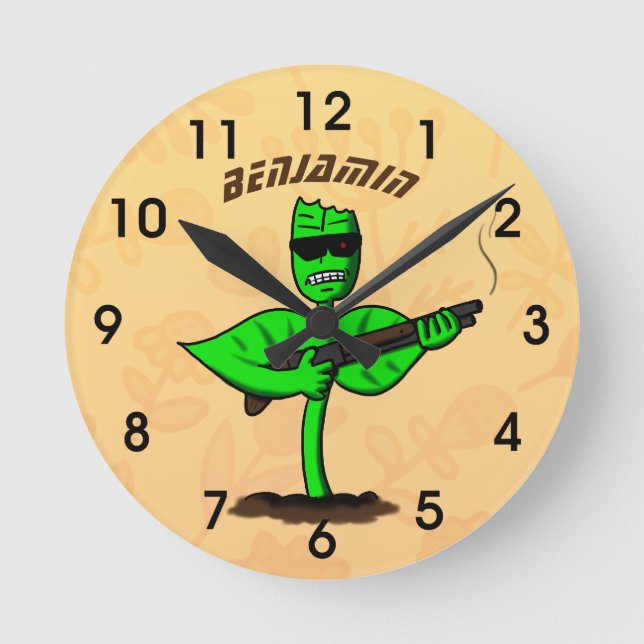 Germinator cyborg plant funny cartoon round clock (Front)