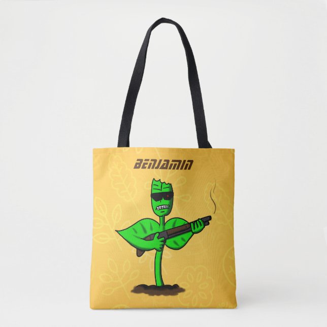Germinator cyborg plant funny cartoon tote bag (Front)