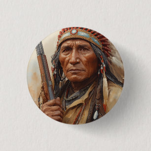 Geronimo Indian Chief Warrior Portrait 3 Cm Round Badge