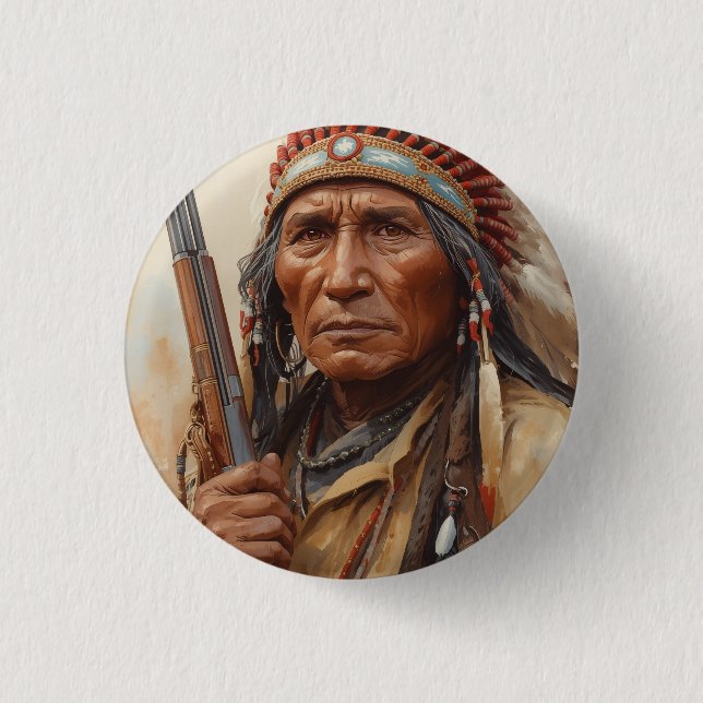 Geronimo Indian Chief Warrior Portrait 3 Cm Round Badge (Front)