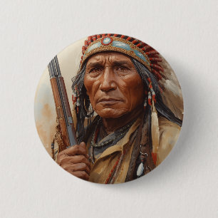 Geronimo Indian Chief Warrior Portrait 6 Cm Round Badge