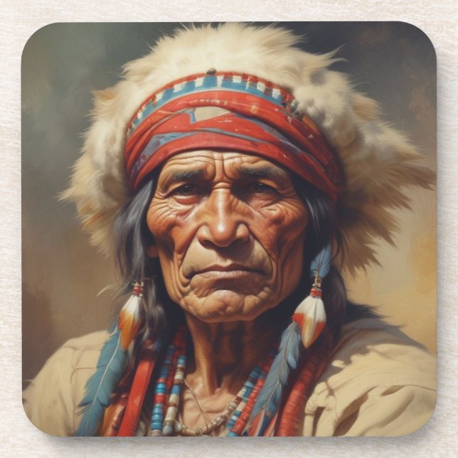 Geronimo Indian Chief Warrior Portrait Coaster (Front)