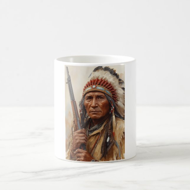 Geronimo Indian Chief Warrior Portrait Coffee Mug (Center)