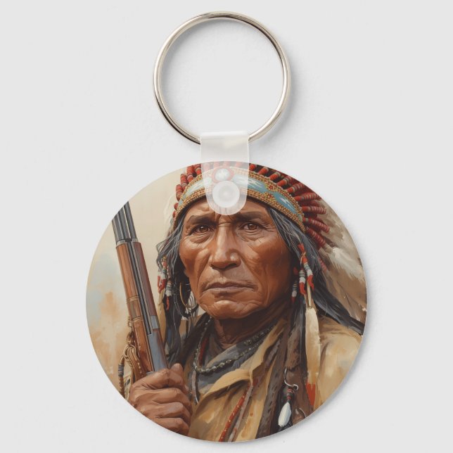 Geronimo Indian Chief Warrior Portrait Key Ring (Front)