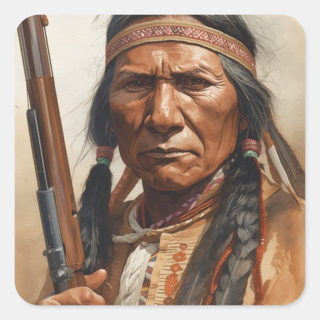 Geronimo Indian Chief Warrior Portrait Square Sticker (Front)