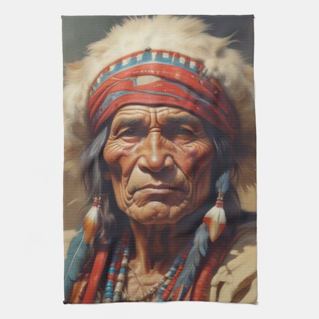 Geronimo Indian Chief Warrior Portrait Tea Towel (Vertical)