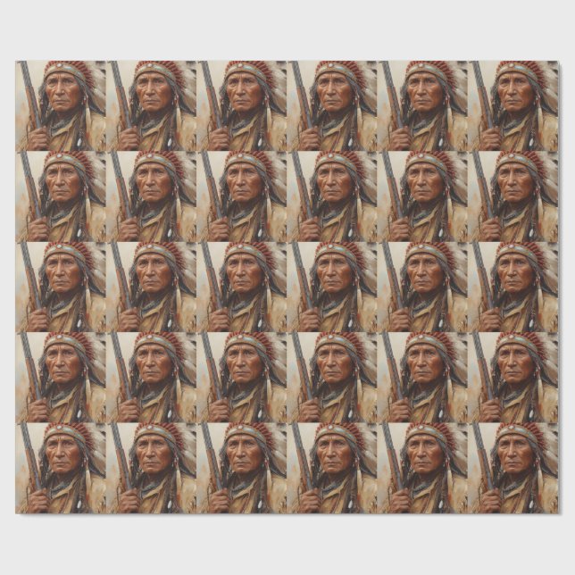 Geronimo Indian Chief Warrior Portrait Wrapping Paper (Flat)