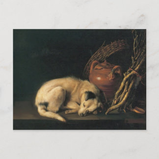 Gerrit Dou- A Sleeping Dog with Terracotta Pot Postcard