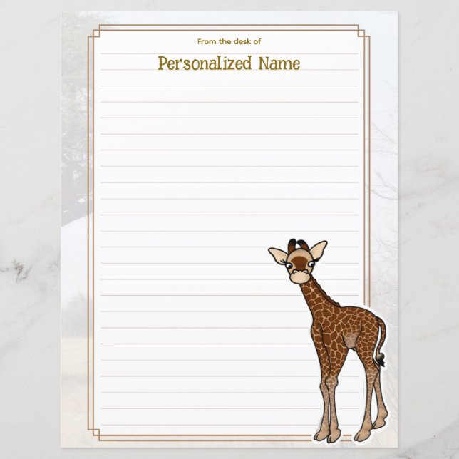 Gerry Giraffe White Lined Paper Sheet (Front)