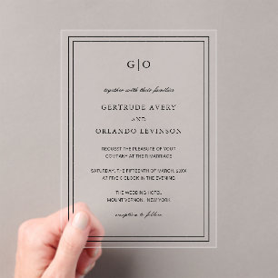 Gertrude Black and White Classic Elegant Wedding Acrylic Invitations