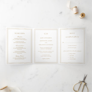 Gertrude Gold Classic Elegant Wedding Tri-Fold Invitation
