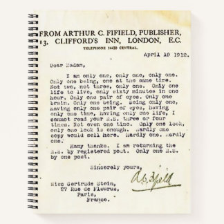 Gertrude Stein Rejection Letter Notebook