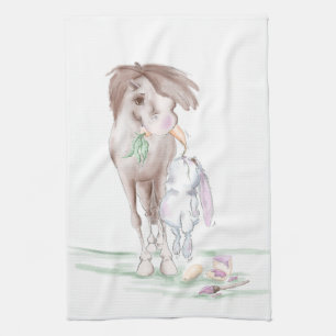 Geschirrtuch mit Osterbild, Pferd und Osterhase Tea Towel