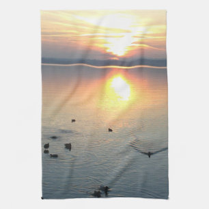 Geschirrtuch Sonnenuntergeng am See mit Enten Tea Towel