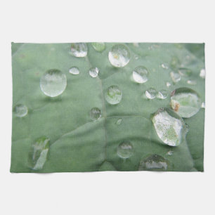 Geschirrtuch Wassertropfen auf grau-grünem Blatt Tea Towel