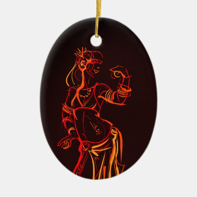Gesture sketch drawing  tribal fusion bellydancer ceramic tree decoration (Front)