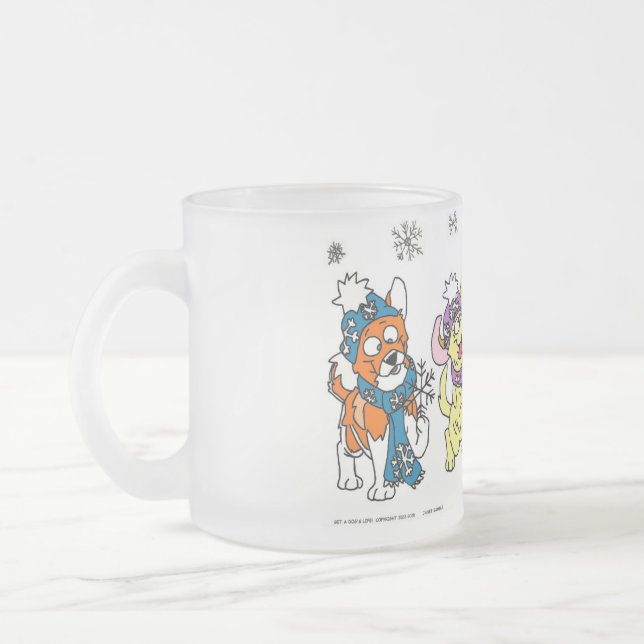 Get A Dog's Life!  Snow Puppies! Frosted Glass Coffee Mug (Left)