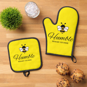 GET A GRIP ! BEE HUMBLE Yellow busy bee Oven Mitt & Pot Holder Set