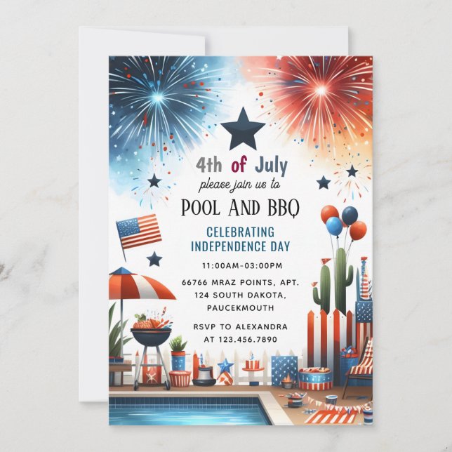 Get Bbq Red White Blue Usa Flag 4th of July Party Invitation (Front)