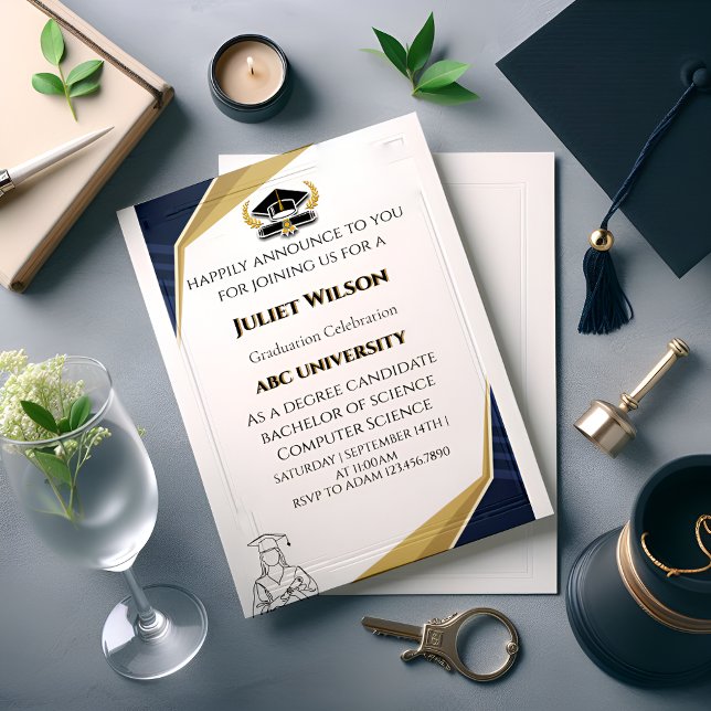 Get Black college graduation stylish commencement Invitation (Creator Uploaded)