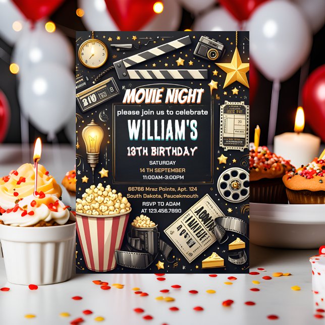 Get boy Camping Popcorn Movie Night 13th birthday Invitation (Creator Uploaded)