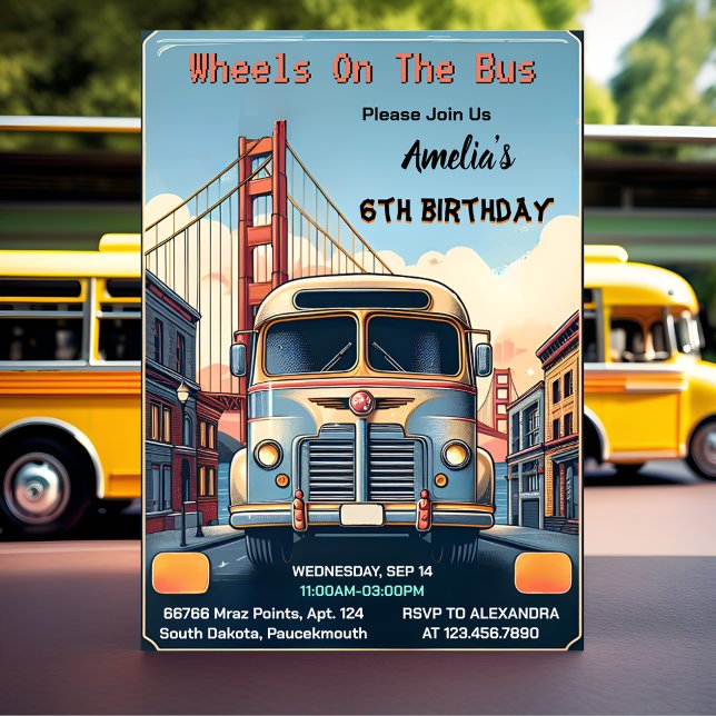 Get Boy Cute Girl Tour City Party Bus 6th Birthday Invitation (Creator Uploaded)