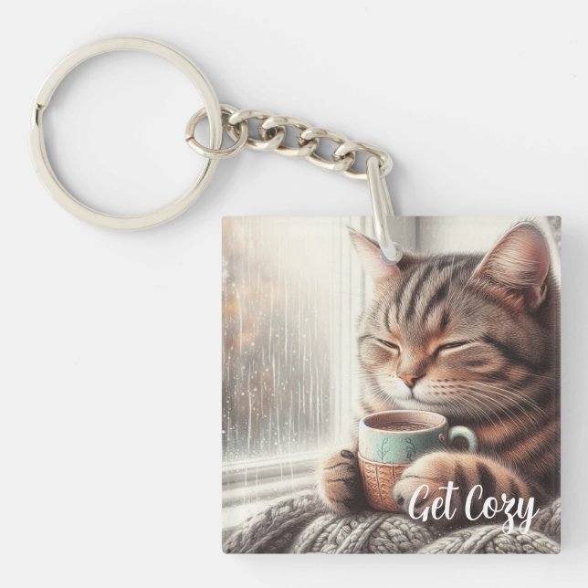 Get Cosy Cat  Key Ring (Front)