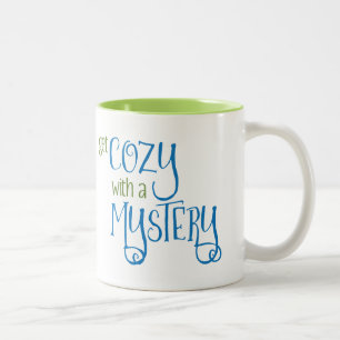 Get Cosy with a Mystery (green and blue) Two-Tone Coffee Mug