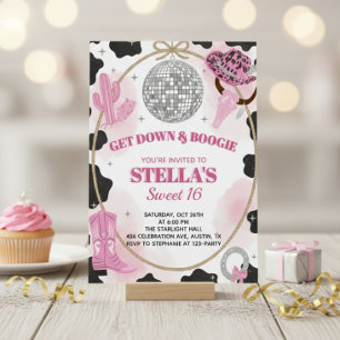 Get Down & Boogie Disco Cowgirl Sweet 16 Birthday Invitation