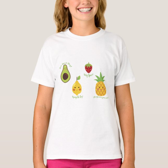 Get Fruity Avocado Lemon Strawberry Pineapple Pun  T-Shirt (Front)