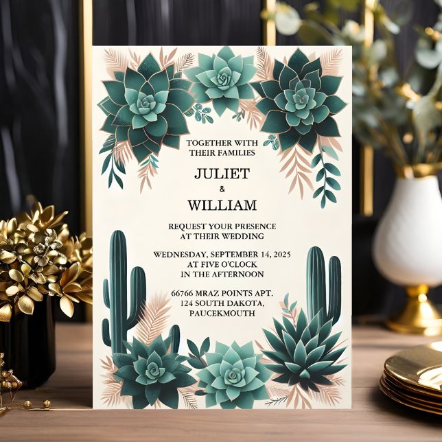 Get Green Boho Leaf Desert Cacti Succulent Wedding Invitation (Creator Uploaded)