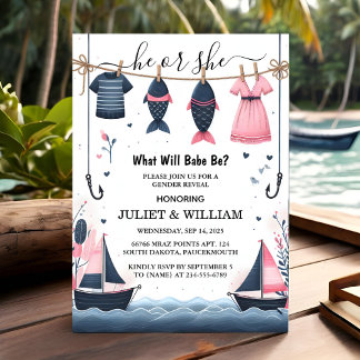 Get Hook Bait Fun Wood Fish Fishing Gender Reveal Invitation