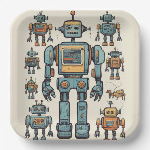 Get in Gear Robot Birthday Paper Plate