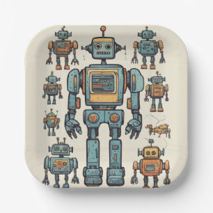 Get in Gear Robot Birthday Paper Plate