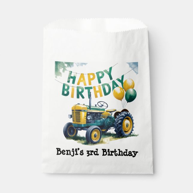 Get In Gear Tractor 3rd Birthday Bash Favour Bags (Front)