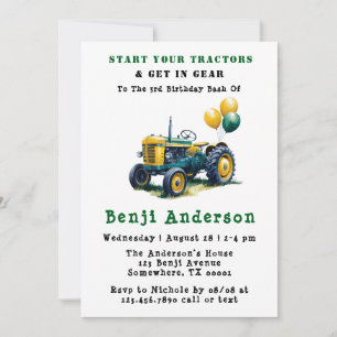 Get In Gear Tractor 3rd Birthday Bash Invitation
