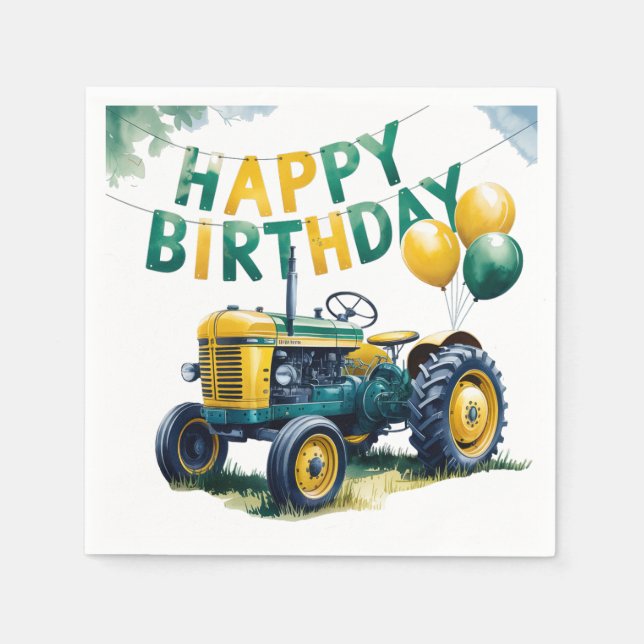 Get In Gear Tractor 3rd Birthday Bash Napkin (Front)