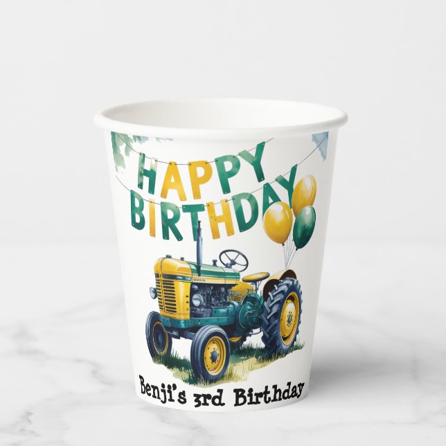 Get In Gear Tractor 3rd Birthday Bash Paper Cups (Front)