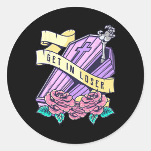 Get In Loser Coffin Pastel Goth Kawaii Halloween A Classic Round Sticker
