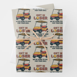 Get In Loser Vintage Funny Golf Cart Golfing Dad  Wrapping Paper Sheet