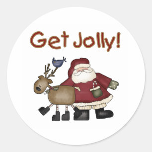 Get Jolly Santa and Reindeer Classic Round Sticker
