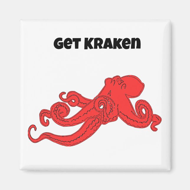 Get Kraken Fun Retro Red Octopus Cartoon Magnet (Front)