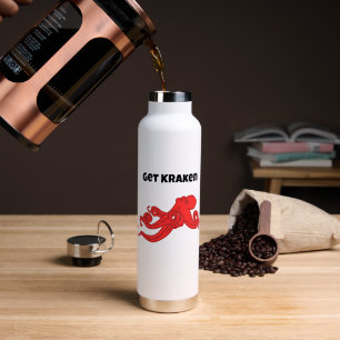 Get Kraken Fun Retro Red Octopus Cartoon Water Bottle