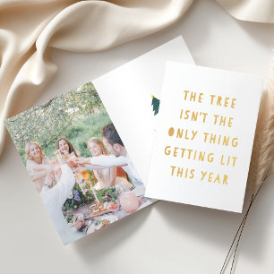 Get Lit Gold Foil Funny Christmas Photo Card
