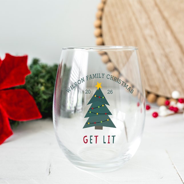 Get Lit | Personalised Christmas Stemless Wine Glass (Creator Uploaded)