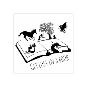 Get Lost in a Book Unicorn Fantasy Rubber Stamp